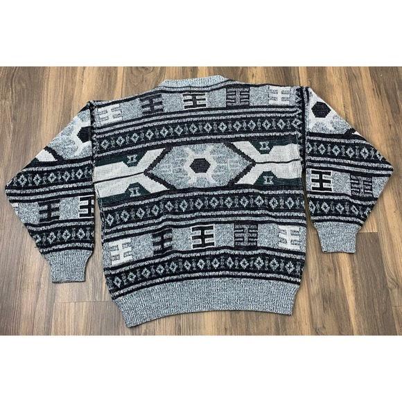 VTG Men Sears Roebuck USA crewneck acrylic geometric abstract pullover sweater L - Picture 3 of 4